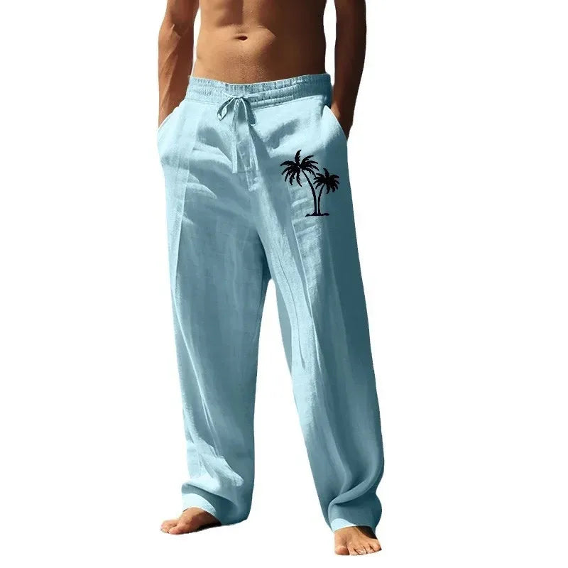 2025 Men's Coconut Printed Breathable Cotton and Linen Loose Casual Sports Pants
