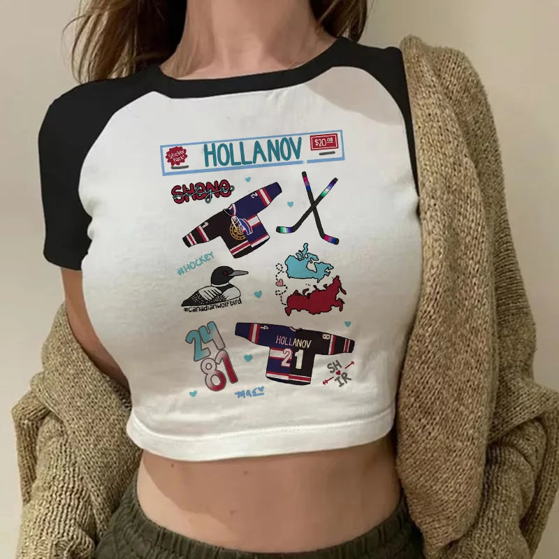 Heated Rivalry Print Graphic Crop Top Women's Sexy Cropped T Shirt Gothic Vintage T-Shirt Women Fashion Y2k Tshirt Clothes Girls