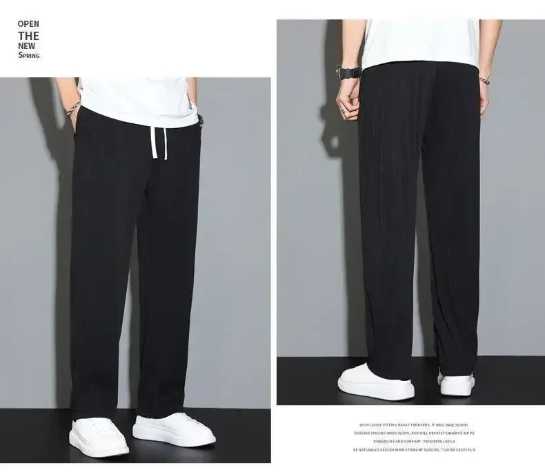 Summer Loose Ice Silk Pants Men's Drape 100KG Size Long Pants Fat Casual Sports Pants Wide Leg Straight Pants Tide Brand