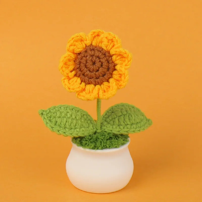 New Crochet SunFlowers Cute Knitting Flowers Potted Graduation Gift Handwoven Plant Car Table Home Decor Items