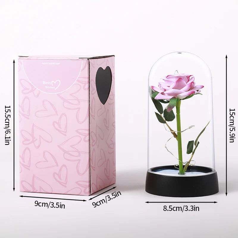 Artificial Rose Flowers Eternal Rose LED Light Foil Flower in Glass Cover Simulation Rose Flower Christmas Valentine's Day Gifts