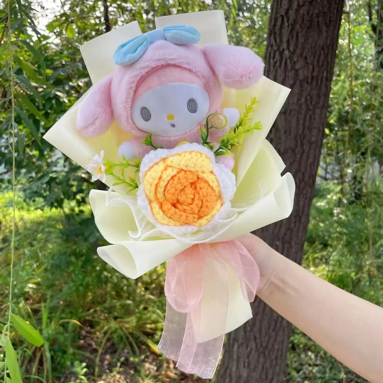 Cartoon My Melody Kuromi Cinnamoroll Kt Cat Plush Doll Creative Flower Bouquet Valentine Christmas Graduation Birthday Gift