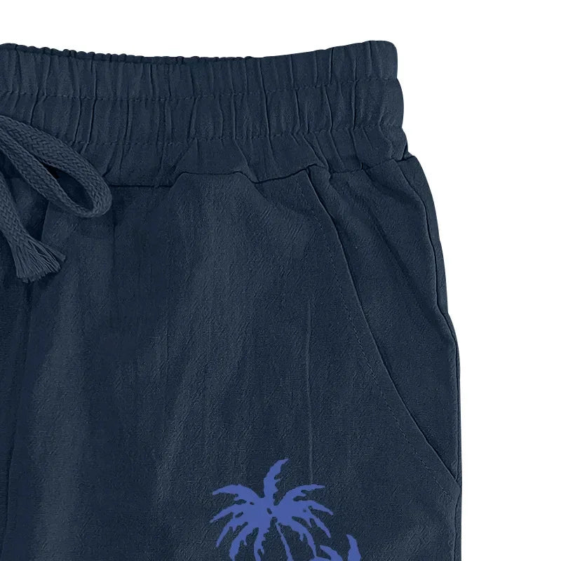 2025 Men's Coconut Printed Breathable Cotton and Linen Loose Casual Sports Pants