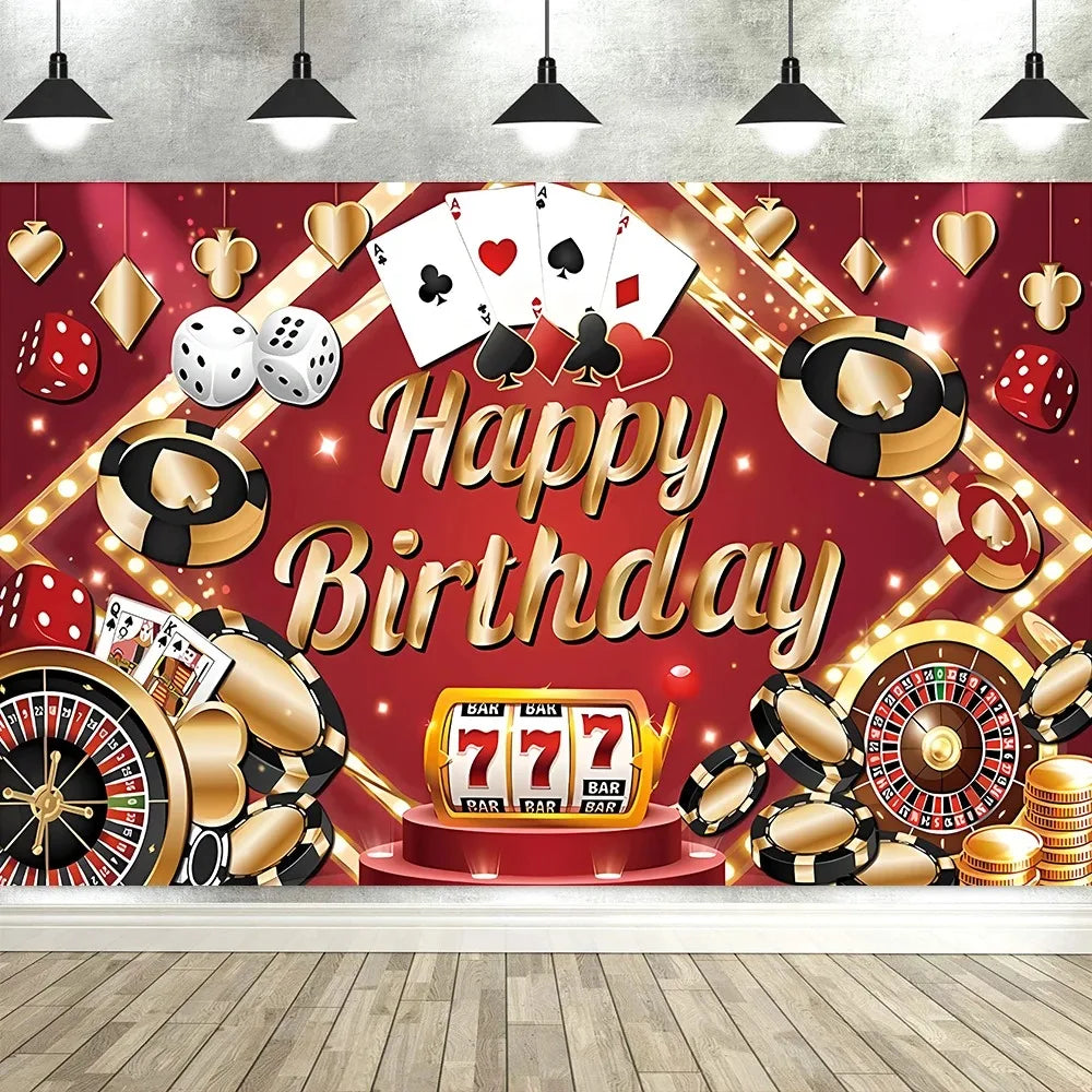 Las Vegas Casino Night Carnival Theme Banner Background Cloth, Poker Dice Birthday Party Decoration Photography Studio Backdrop