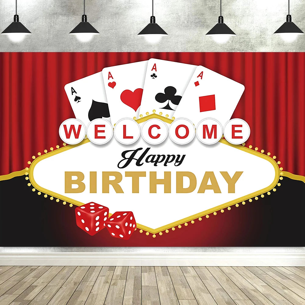 Las Vegas Casino Night Carnival Theme Banner Background Cloth, Poker Dice Birthday Party Decoration Photography Studio Backdrop