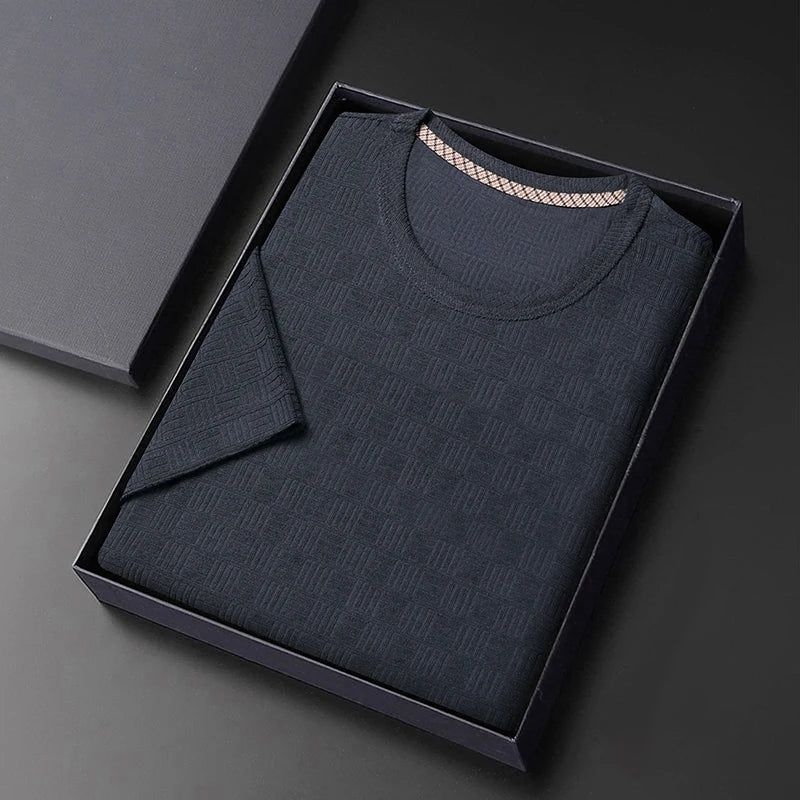 8 Colour New Men's Casual Jacquard Short Sleeved Round Neck T-shirt Fashion Top