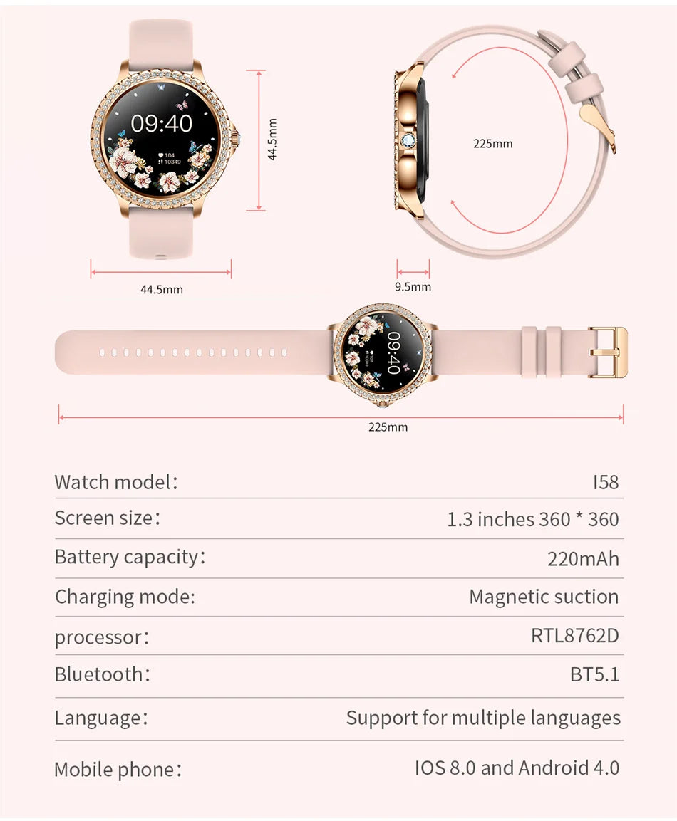 2025 New Fashion Women Smart Watch AMOLED HD Screen Sports Watch Health Heart Rate Voice Call Smart Watch For Android IOS