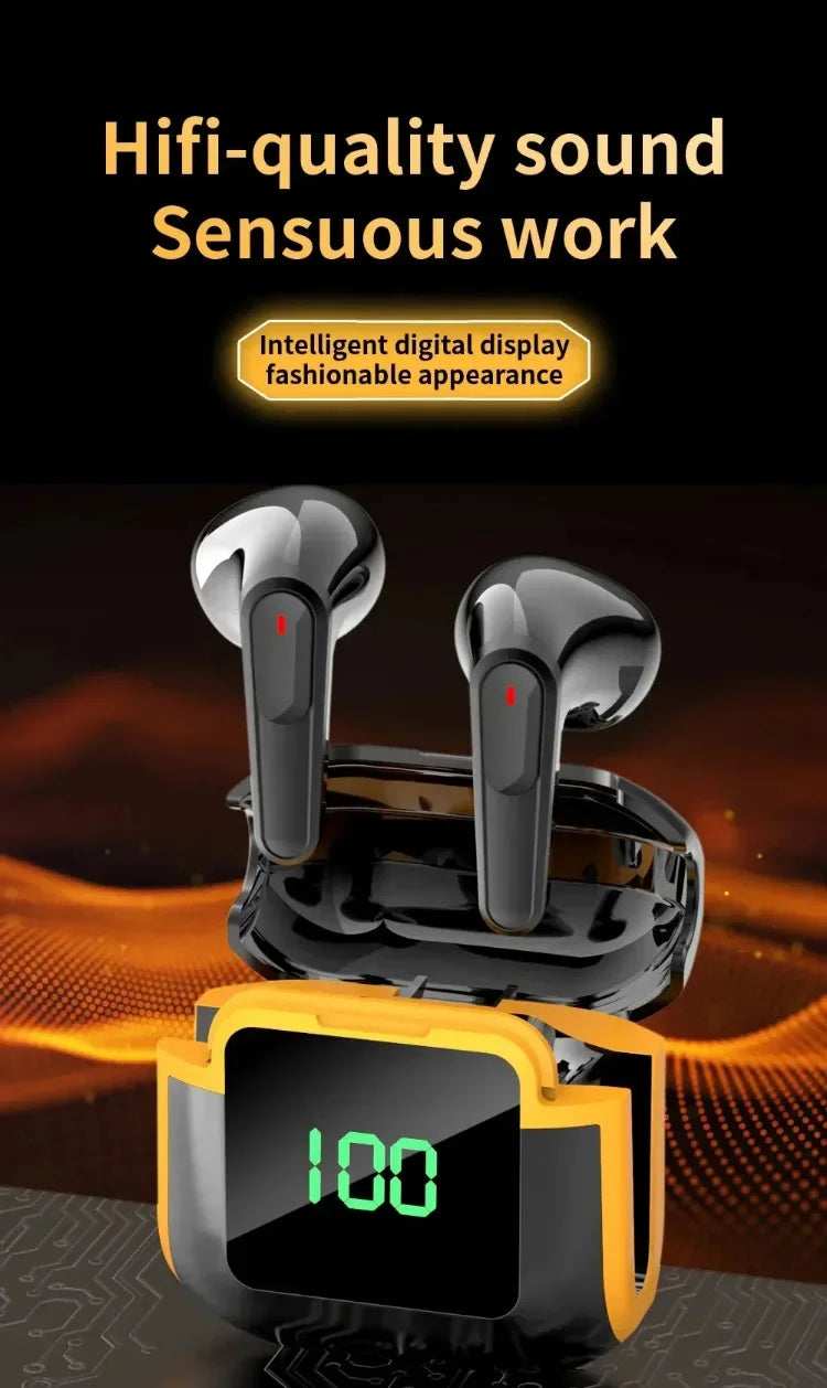 PRO90 Bluetooth 5.3 Headphones TWS Wireless Earphones with LED Display Stereo Headset Touch Control Earbuds Noise Reduction