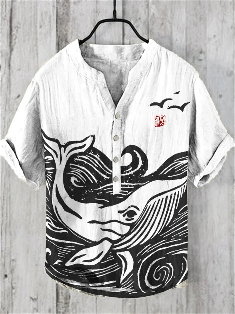 Fashionable men's V-neck shirt with 3D animal print men's short sleeved top, loose and comfortable new style