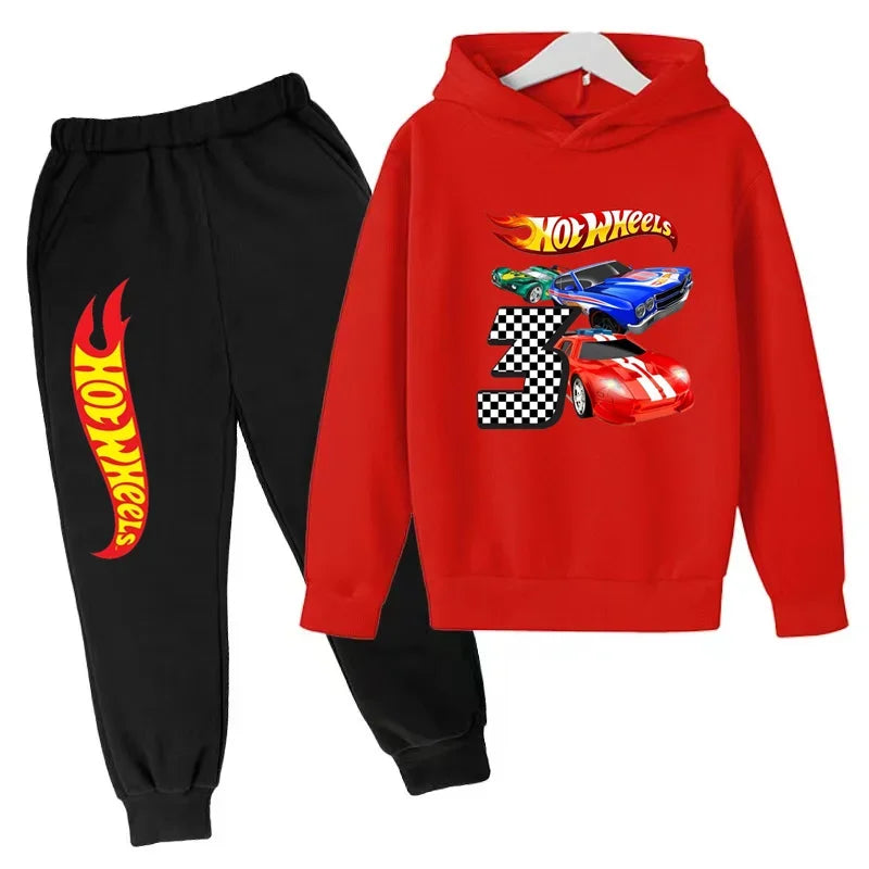 Kids Clothing Hot Wheels Car Game Printed Hoodie Coat 3-12 Yrs Boys Girls Toddler Top+pants Fashion Sweatshirt Casual Sportswear