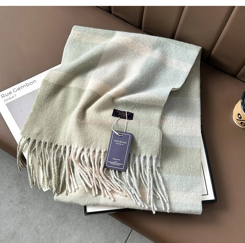 2025autumn andwinter classic checkered printed fashionable scarf style for couples, Australian imitation wool texture warm scarf