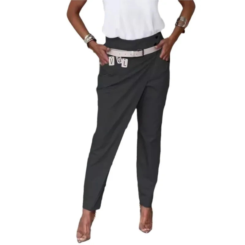 New Autumn Asymmetric High Waisted Pants For Women Fashion Chic Belt Straight Pants Casual Street Trousers Ladies Solid Bottoms