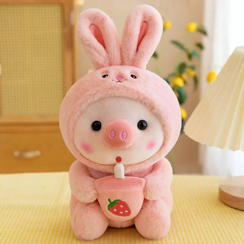25cm Kawaii Bubble Pig Plush Toy Stuffed Animal Bunny Frog Tiger Soft Pillow Cup Milk Tea Boba Plushies Doll For Kids Girls Gift
