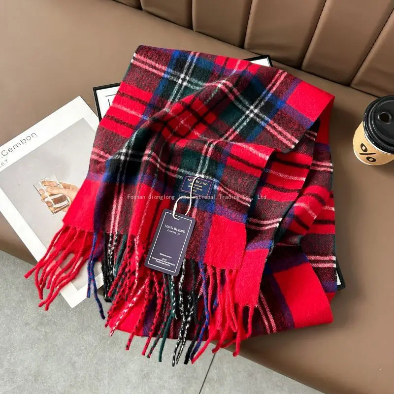 2025autumn andwinter classic checkered printed fashionable scarf style for couples, Australian imitation wool texture warm scarf