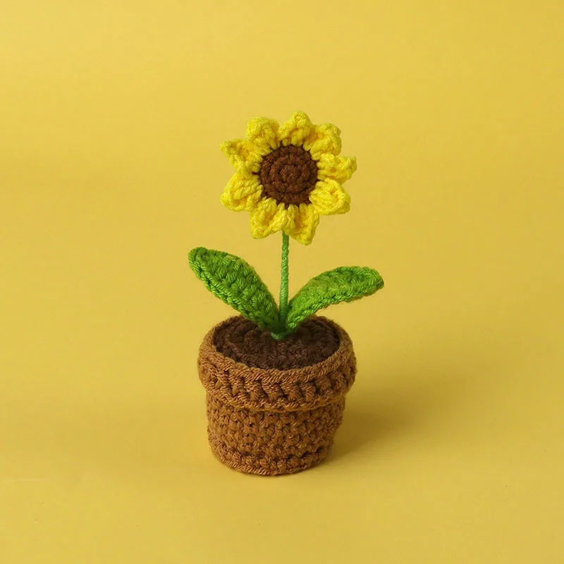 New Crochet SunFlowers Cute Knitting Flowers Potted Graduation Gift Handwoven Plant Car Table Home Decor Items