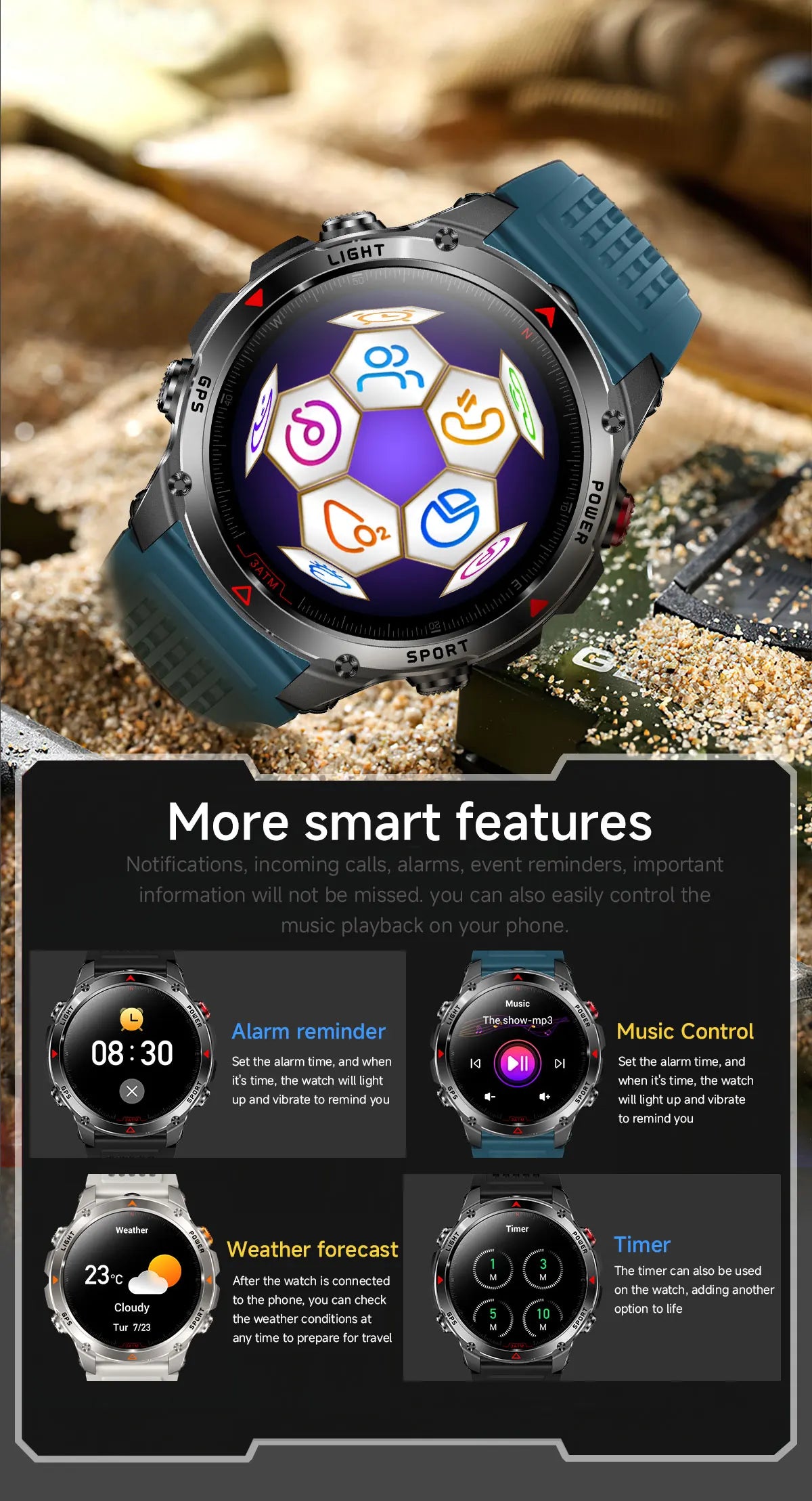 Forerunner 570 GPS Smart Watch 3ATM Waterproof  AMOLED Screen MULTI-BAND GNSS Compass Altimeter Flashlight Sports Smartwatch Men