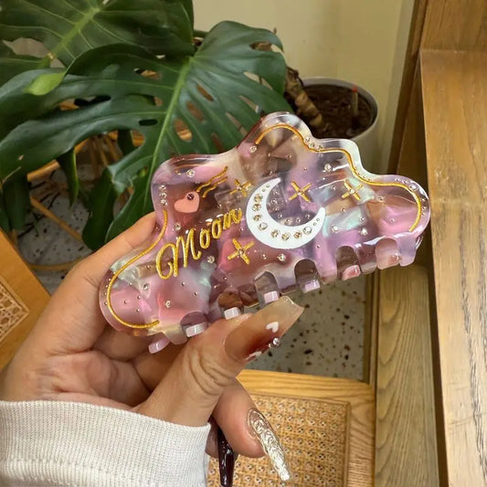 1pc New style of grasping clip with stars, moon, diamonds, simple and fashionable hair accessories, shark hair clip