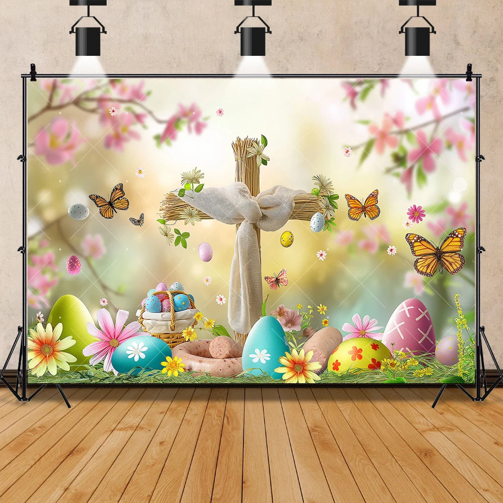 Easter Jesus Communion Cross Theme Banner Shooting Background Cloth, Children Birthday Decoration Photography Studio Background