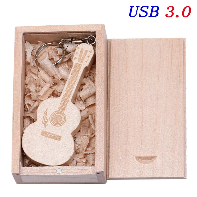 JASTER USB 3.0 Flash Drives Wooden Guitar 128GB Free Custom Logo Pen Drive 64GB with Box Memory Stick Music Business Gift U disk