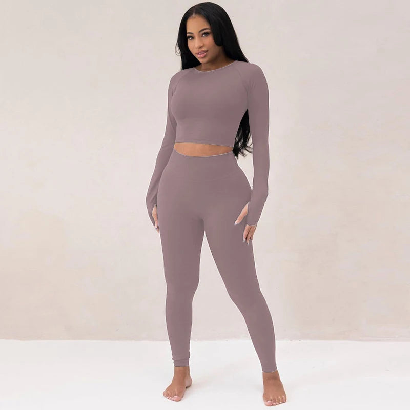 Dulzura Women 2024 Autumn Winter Long Sleeves Crop Tops Long Pants Two Piece Matching Sets Tracksuit Wholesale Items S3613114K