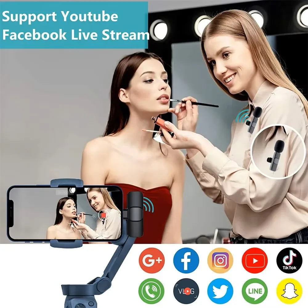 Lenovo 2 In 1 Portable Wireless Lavalier Microphone for Live Broadcast Gaming Audio Video Recording iPhone Android Mini Mic