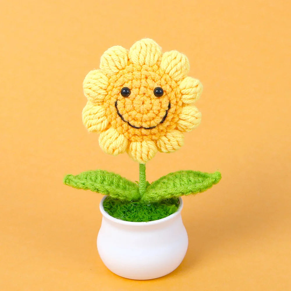 New Crochet SunFlowers Cute Knitting Flowers Potted Graduation Gift Handwoven Plant Car Table Home Decor Items