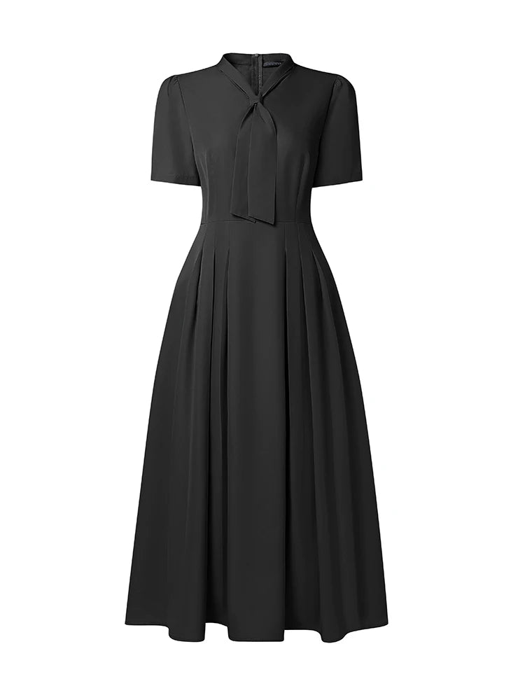 ZANZEA Elegant Office Lady Dresses Women 2026 Summer Dress Stylish A Line Waisted Party Sundress Short Sleeve Pleated Midi Robe
