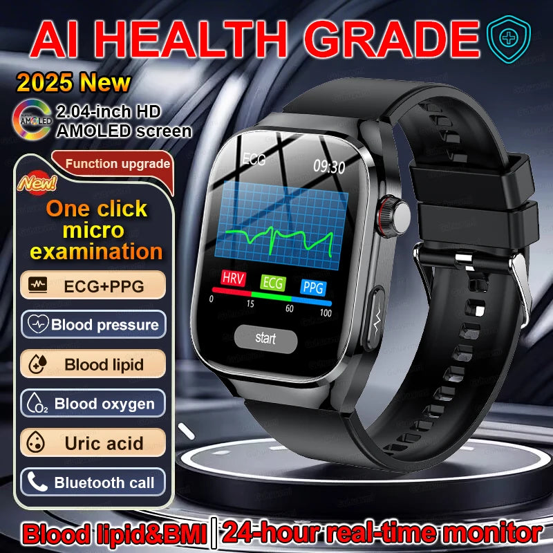 2025 New ECG+PPG Clock Smartwatch Men Uric Acid Blood Pressure Blood Oxygen Body Analysis Heart Health Monitor Smart Watch lady