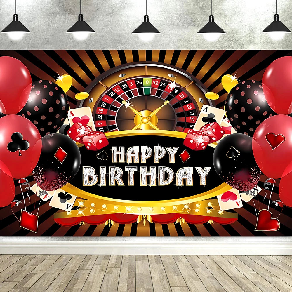 Las Vegas Casino Night Carnival Theme Banner Background Cloth, Poker Dice Birthday Party Decoration Photography Studio Backdrop