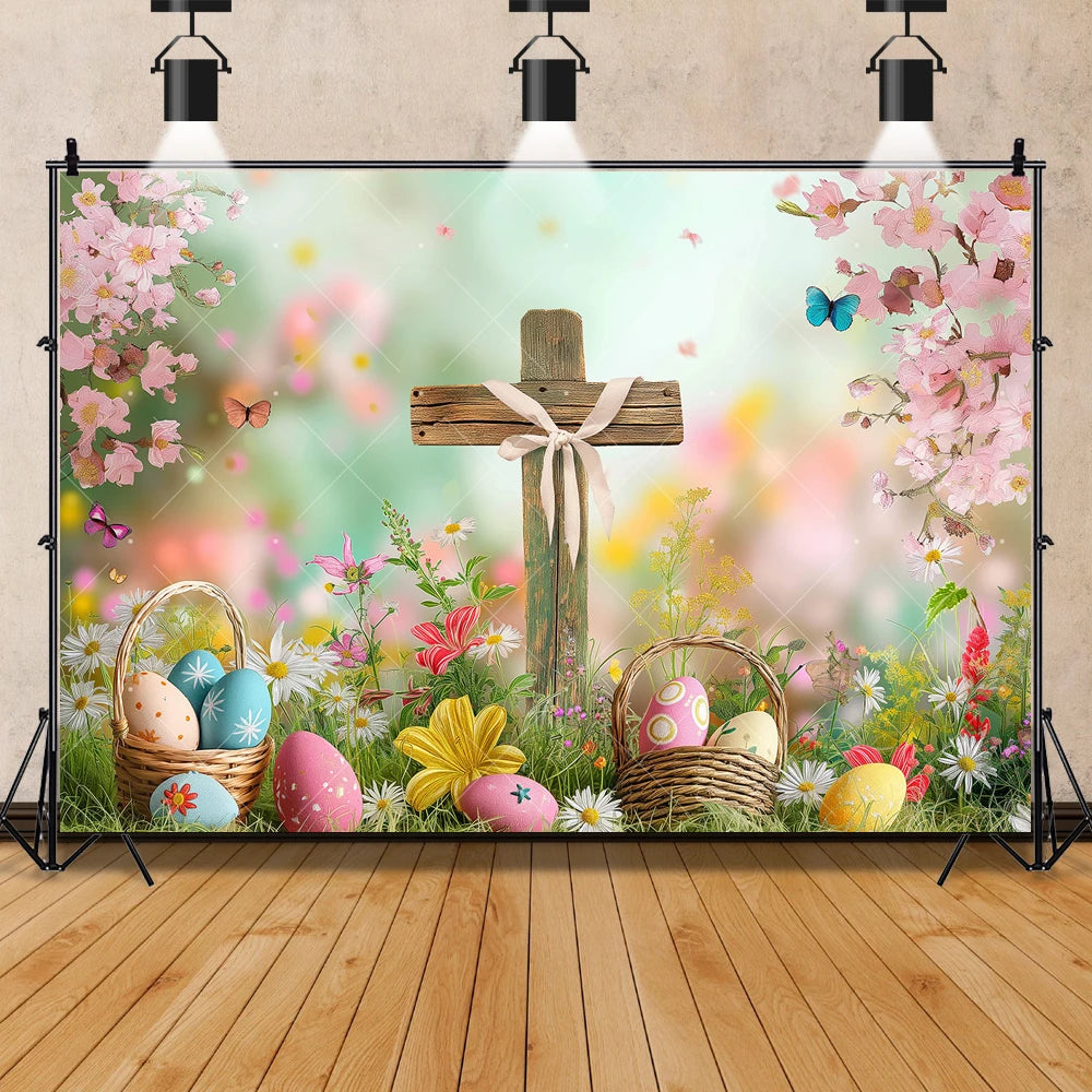 Easter Jesus Communion Cross Theme Banner Shooting Background Cloth, Children Birthday Decoration Photography Studio Background