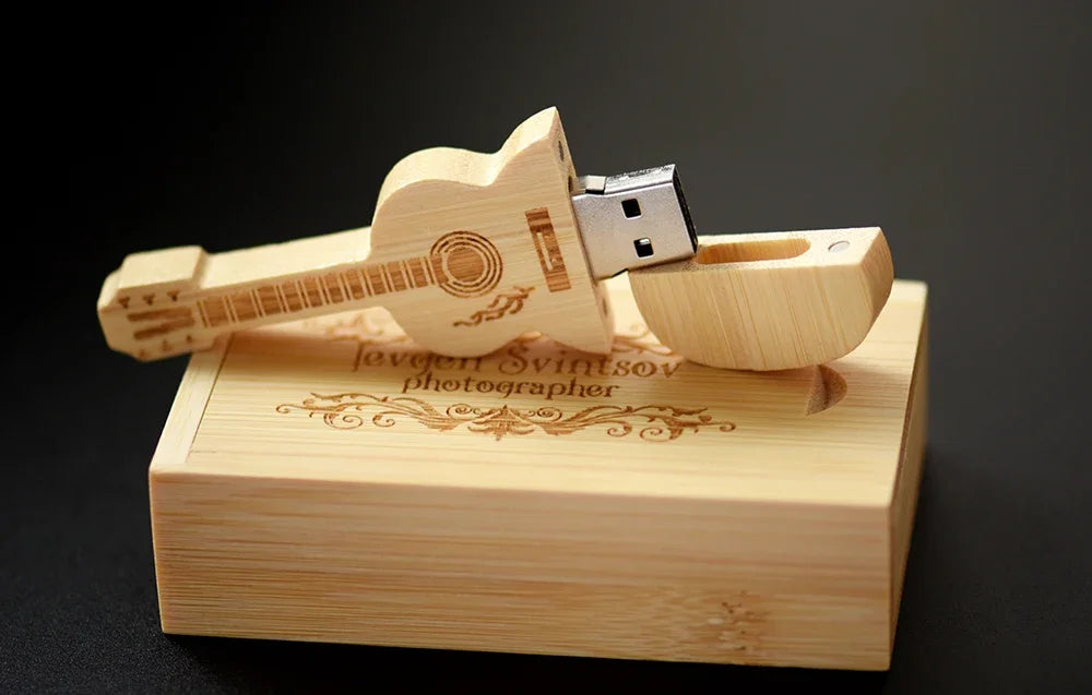 JASTER USB 3.0 Flash Drives Wooden Guitar 128GB Free Custom Logo Pen Drive 64GB with Box Memory Stick Music Business Gift U disk