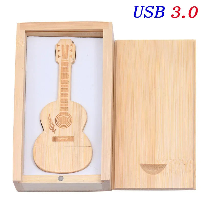 JASTER USB 3.0 Flash Drives Wooden Guitar 128GB Free Custom Logo Pen Drive 64GB with Box Memory Stick Music Business Gift U disk