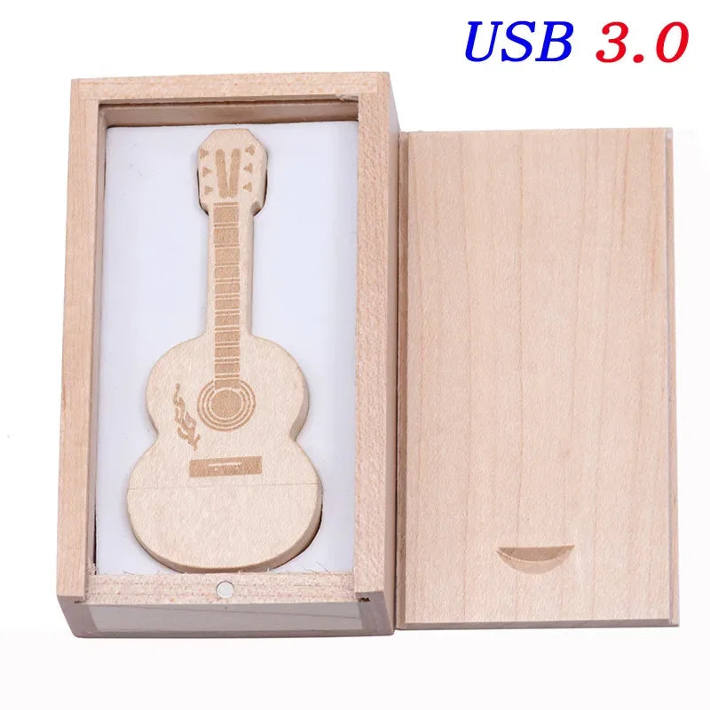 JASTER USB 3.0 Flash Drives Wooden Guitar 128GB Free Custom Logo Pen Drive 64GB with Box Memory Stick Music Business Gift U disk