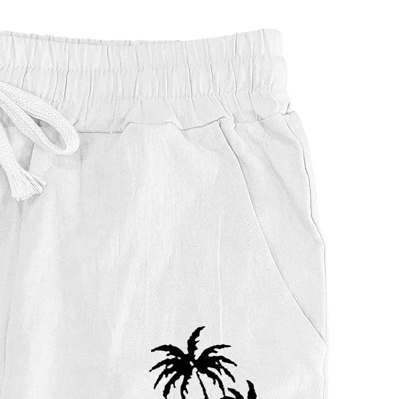 2025 Men's Coconut Printed Breathable Cotton and Linen Loose Casual Sports Pants
