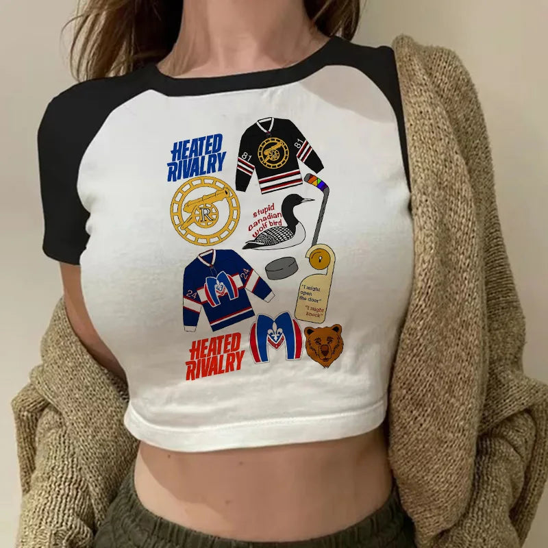 Heated Rivalry Print Graphic Crop Top Women's Sexy Cropped T Shirt Gothic Vintage T-Shirt Women Fashion Y2k Tshirt Clothes Girls