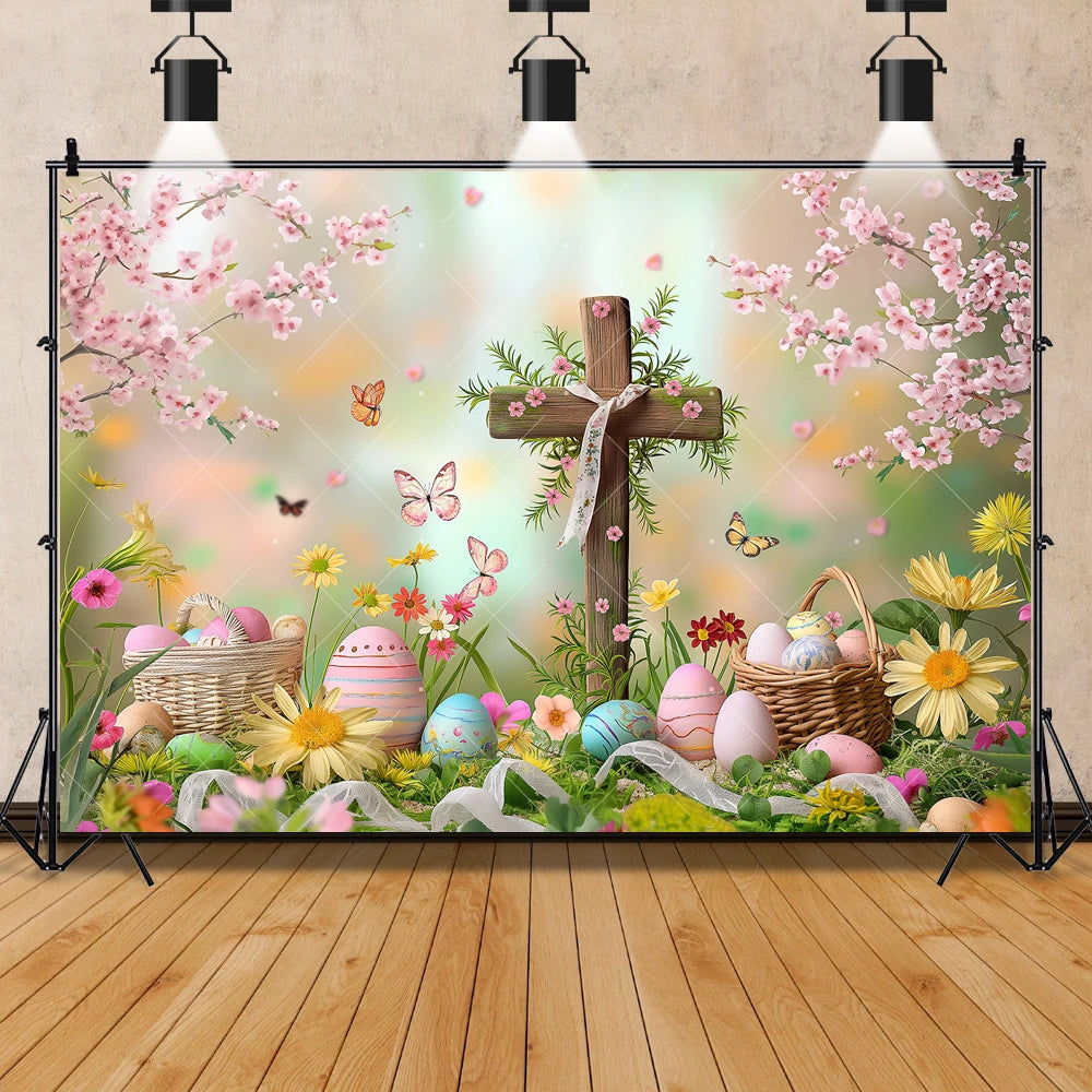 Easter Jesus Communion Cross Theme Banner Shooting Background Cloth, Children Birthday Decoration Photography Studio Background