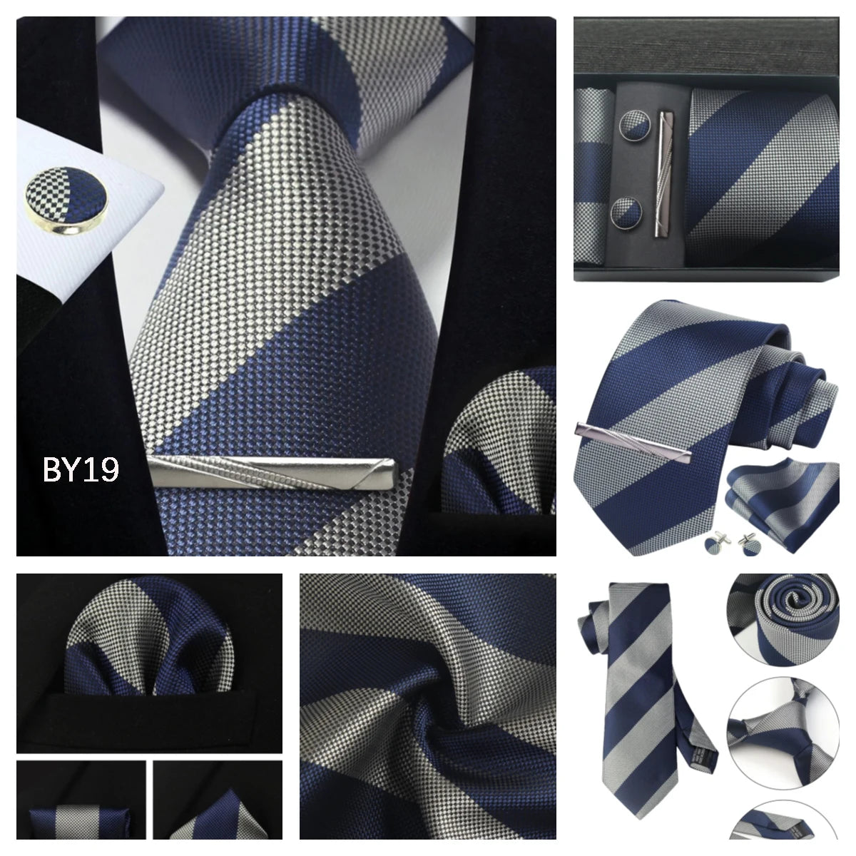 Classic 100% Silk Men's Ties In Gift box 8cm Plaid Dot Striped Business Necktie Handkerchief Cufflinks Wedding Party Tie Set