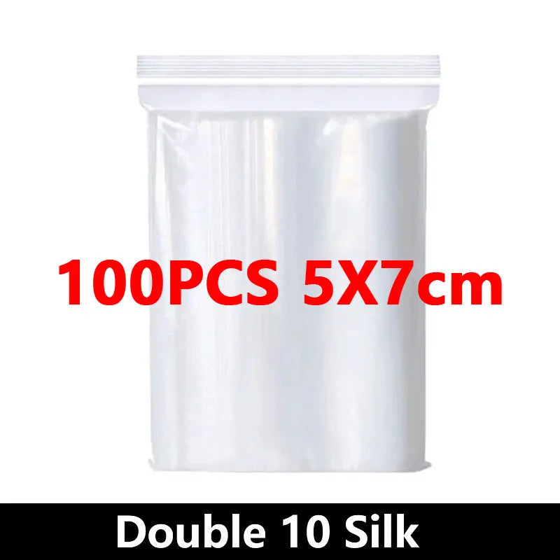 100pcs Thicken Zipper Sealed Bags Clear Plastic Storage Bag for Small Jewelry Food Packing Reclosable Plastic Ziplock Bags