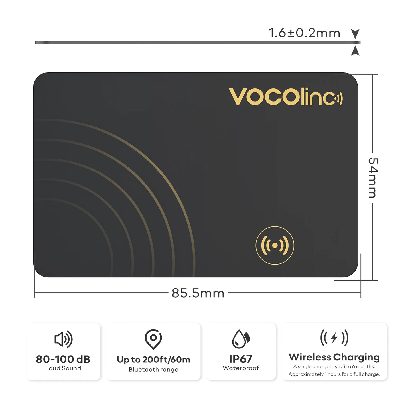 1/2Pcs VOCOlinc Wireless Charging Bluetooth Tracking Card,Global locator, Smart Tag, Item Finder, Use with Find My (IOS Only)