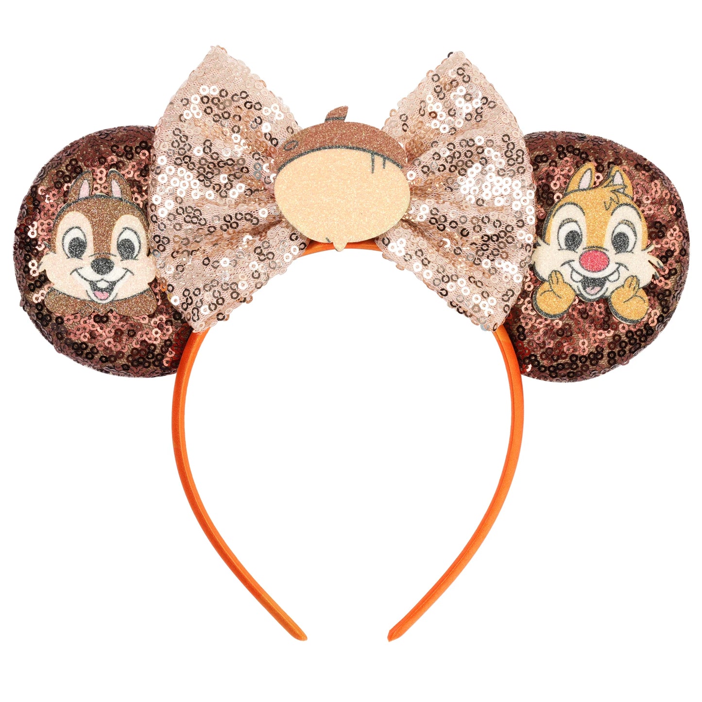 2025 Mickey Mouse Ear Headband Chip and Dale Bow Sequin Hairband Women Hair Hoop Birthday Gift Adult/Child Cosplay Accessories