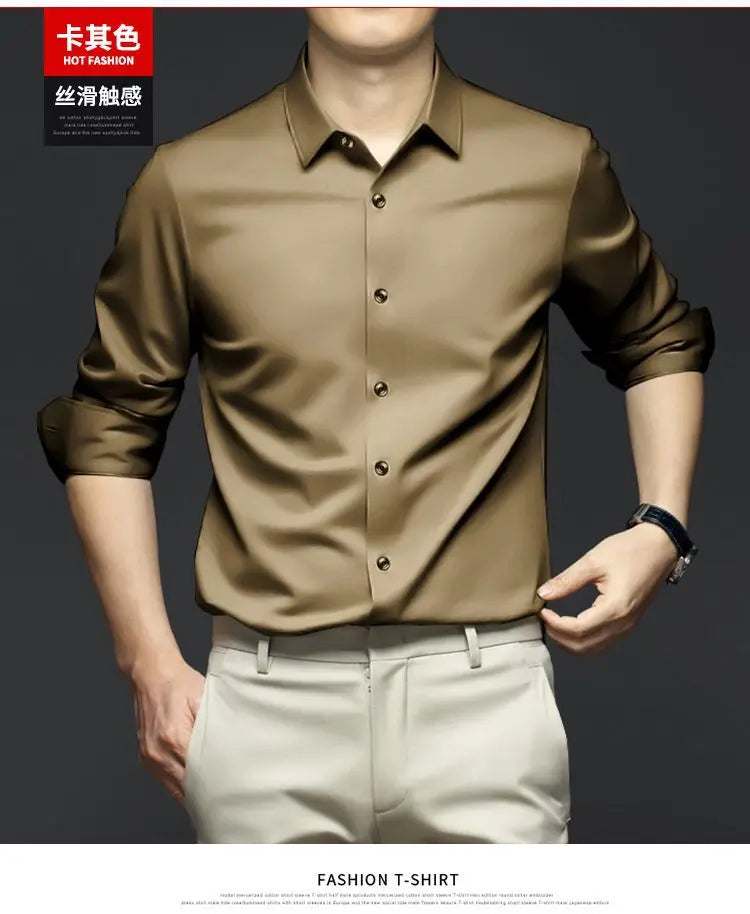 Men's White Shirt Long Sleeve Non iron Business Dress Slim Fit Korean Version Professional Work White Casual Men's Suit Shirt