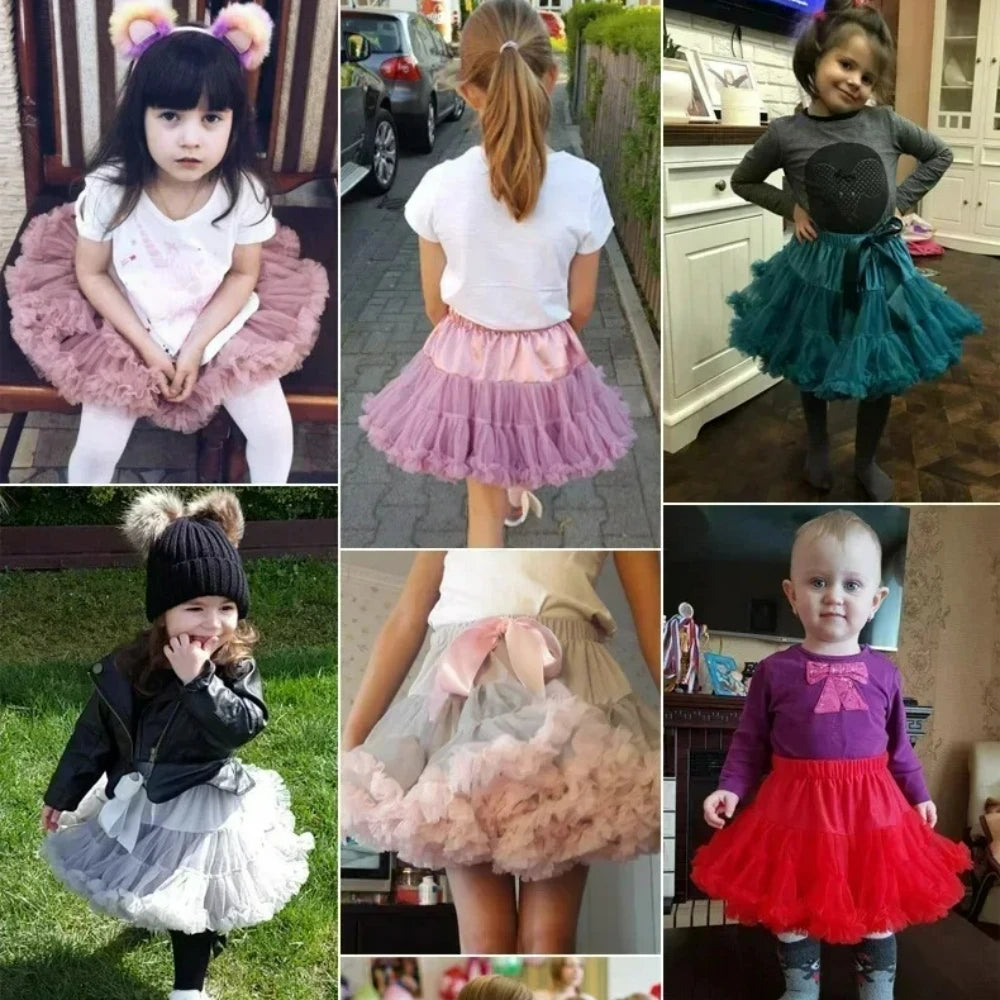 HOT Girls Tutu Skirts Solid Fluffy Tulle Princess Ball Gown Pettiskirt Kids Ballet Party Performance Dress for Children PP001