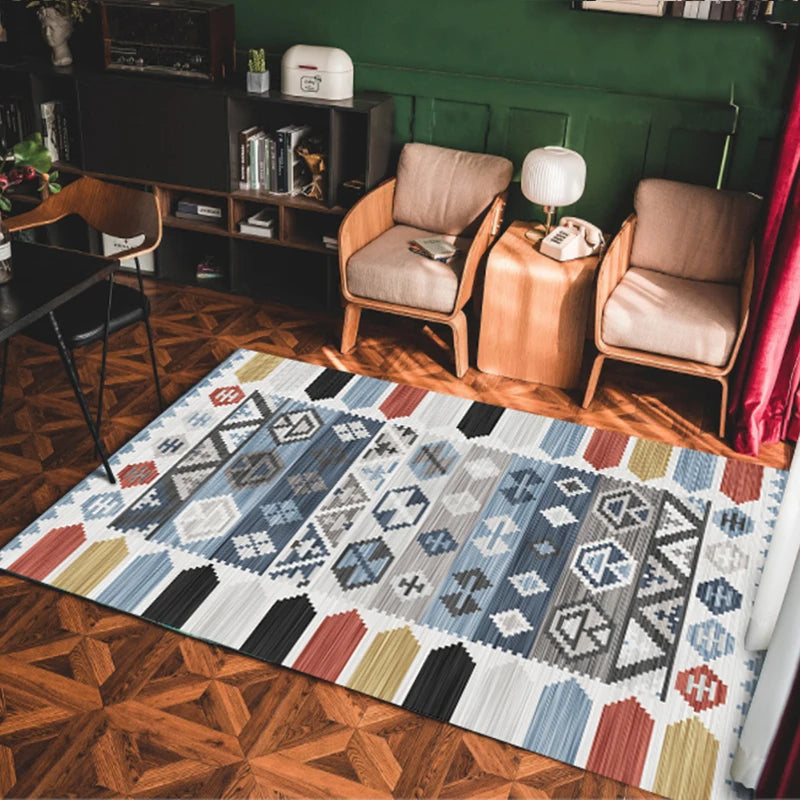 VIKAMA Bohemian Machine Washable Living Room Carpet Soft Non-Slip Ethnic Style Bedroom Cloakroom Carpet Foldable Home Decor