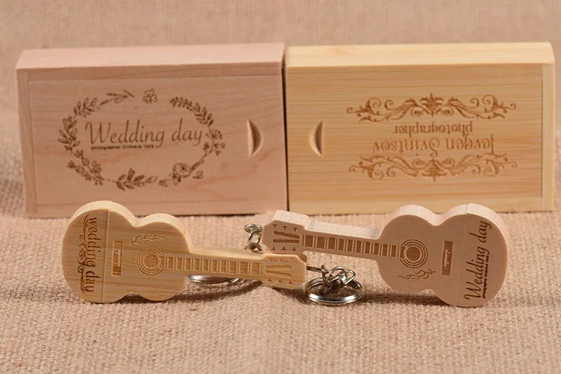 JASTER USB 3.0 Flash Drives Wooden Guitar 128GB Free Custom Logo Pen Drive 64GB with Box Memory Stick Music Business Gift U disk