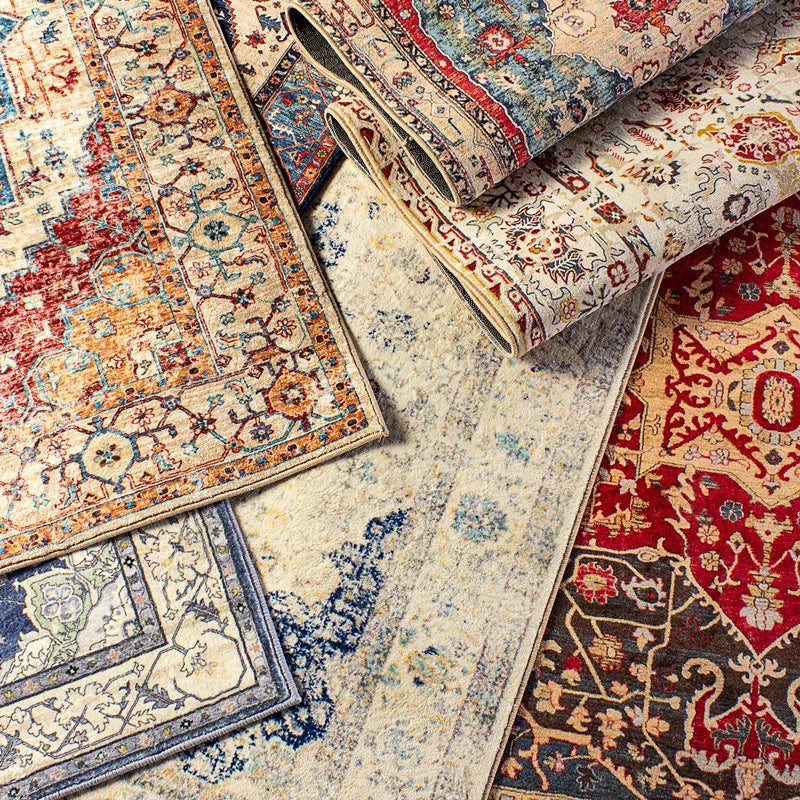 VIKAMA Washable Foldable Imitation Cashmere Carpet Entry Door Mat Persian Retro Style Living Room Bedroom Bed Soft Mat