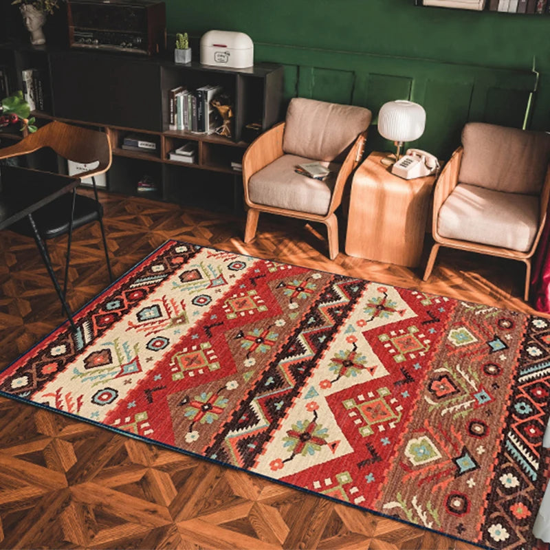 VIKAMA Bohemian Machine Washable Living Room Carpet Soft Non-Slip Ethnic Style Bedroom Cloakroom Carpet Foldable Home Decor