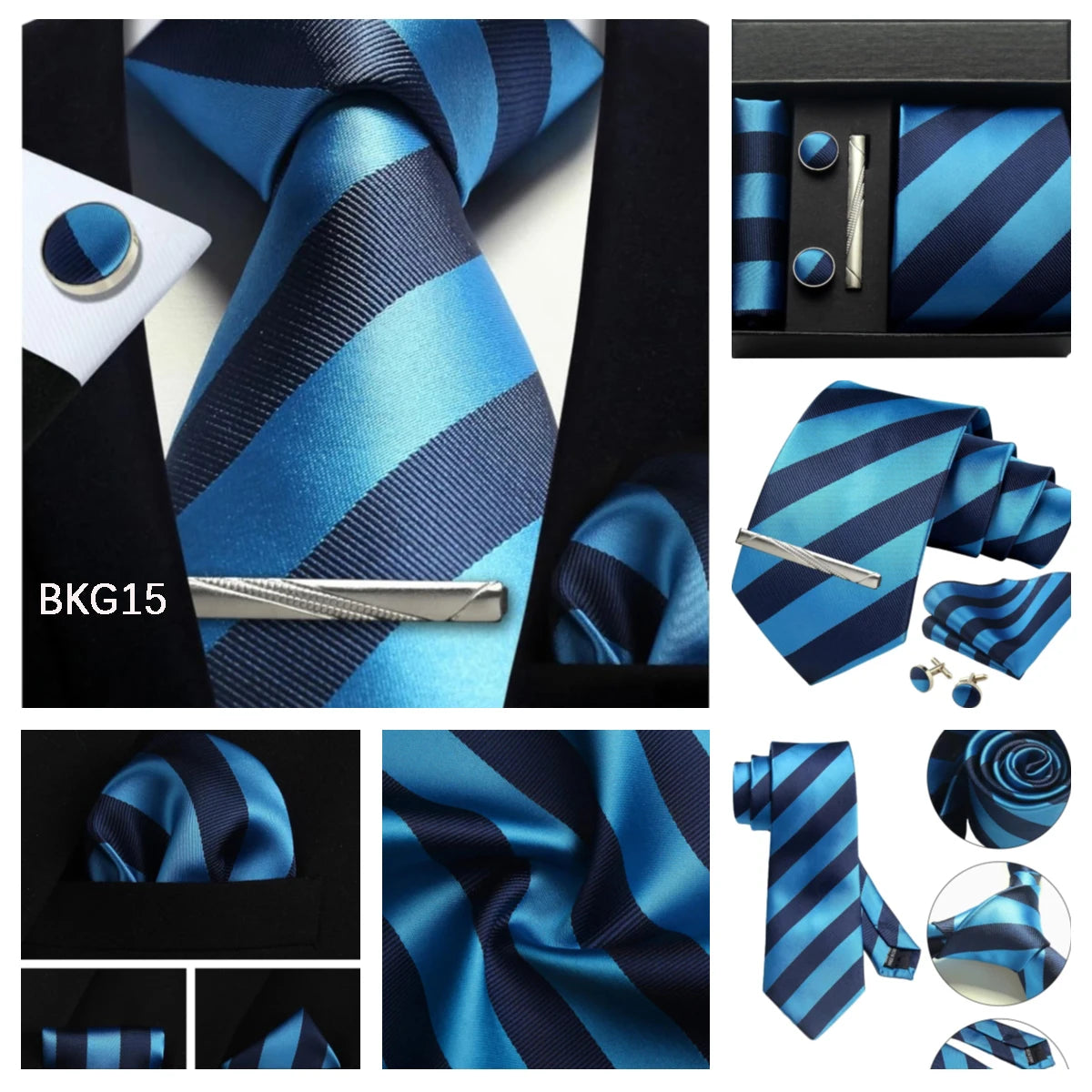 Classic 100% Silk Men's Ties In Gift box 8cm Plaid Dot Striped Business Necktie Handkerchief Cufflinks Wedding Party Tie Set