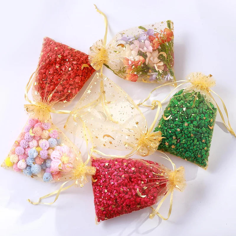 100PCS Moon Stars Drawstring Organza Bags Jewelry Gift Bags Pouches Gold Star Organza Pouches for Christmas Wedding Gift Bags