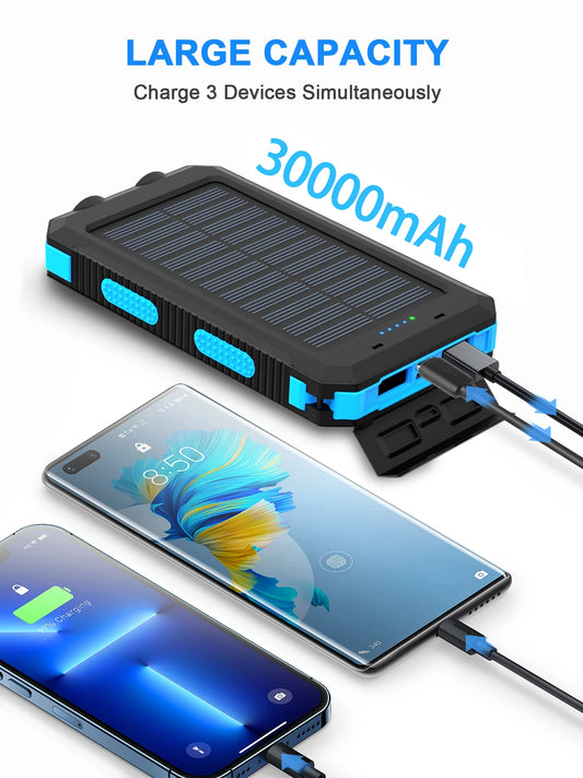 Gaiaray Dual USB Travel Large Capacity LED Lighting 30000mAh Solar Power Bank Camping Spare Power Outdoor Waterproof Power Bank