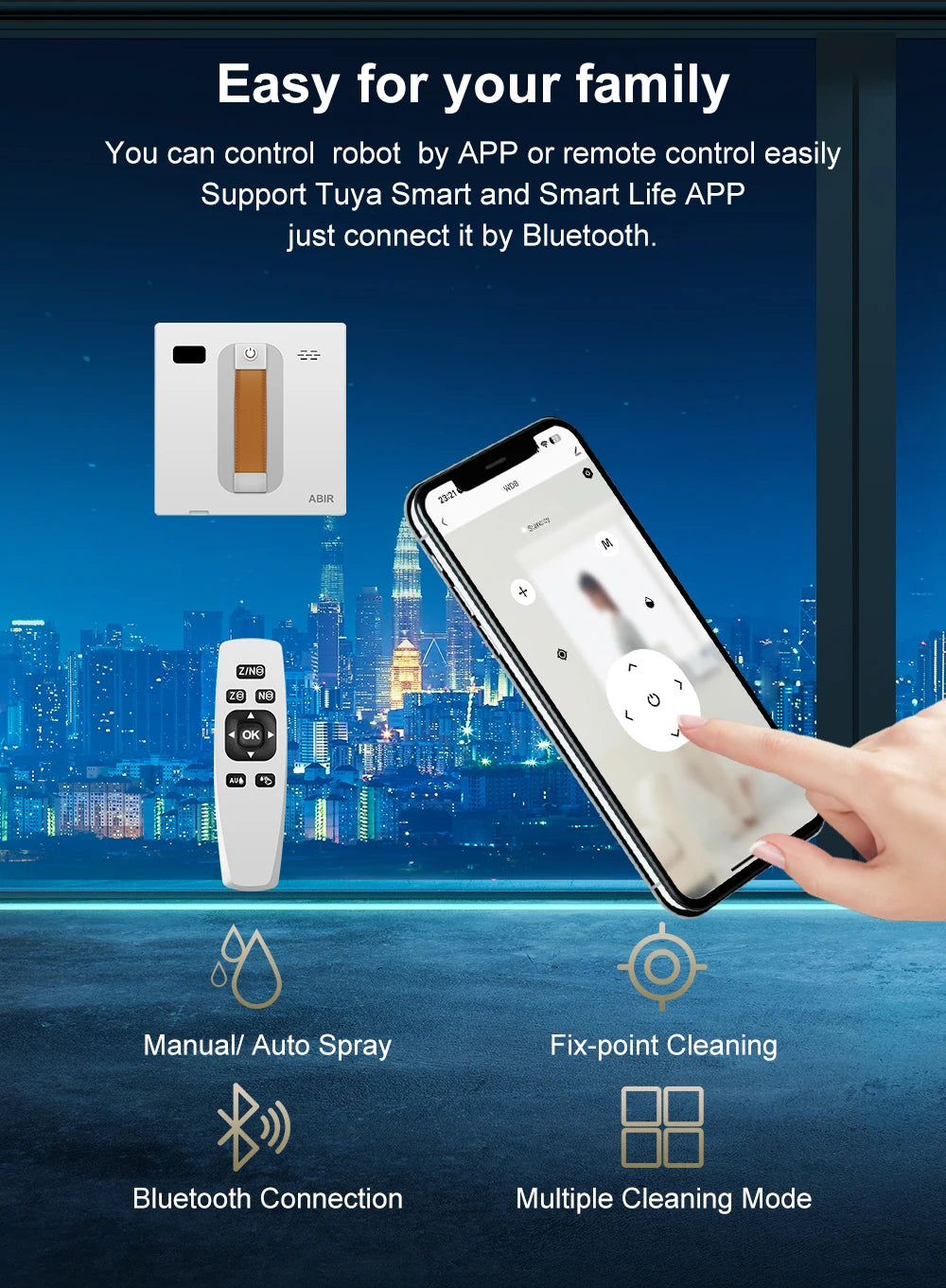 ABIR WD8 Robot Window Vacuum Cleaner,Dual Water Spray,Laser Sensor,Smart Home Glass Wall Wet Dry Cleaning ,APP&Remote Control